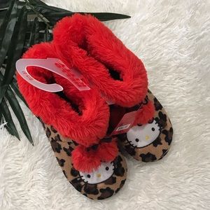 Hello Kitty Boot Slippers Leopard Red Pom Pom 5 6